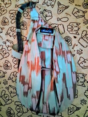 Kavu Mint, Coral & Brown Rope Sling Backpack